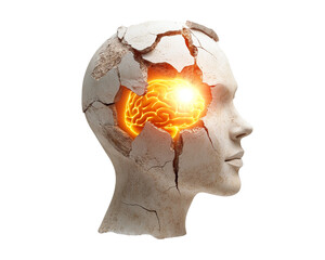 Golden Brain in Broken Dark Sculpture