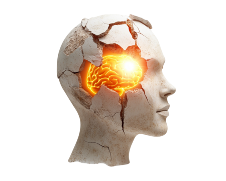 Golden Brain in Broken Dark Sculpture