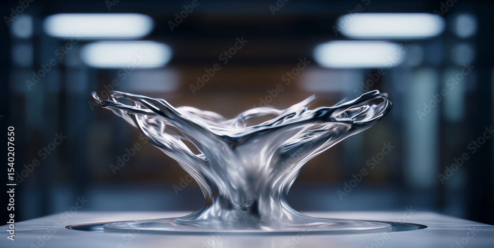 Poster A mesmerizing display of liquid metal in motion highlights the unique properties of shape memory alloys.