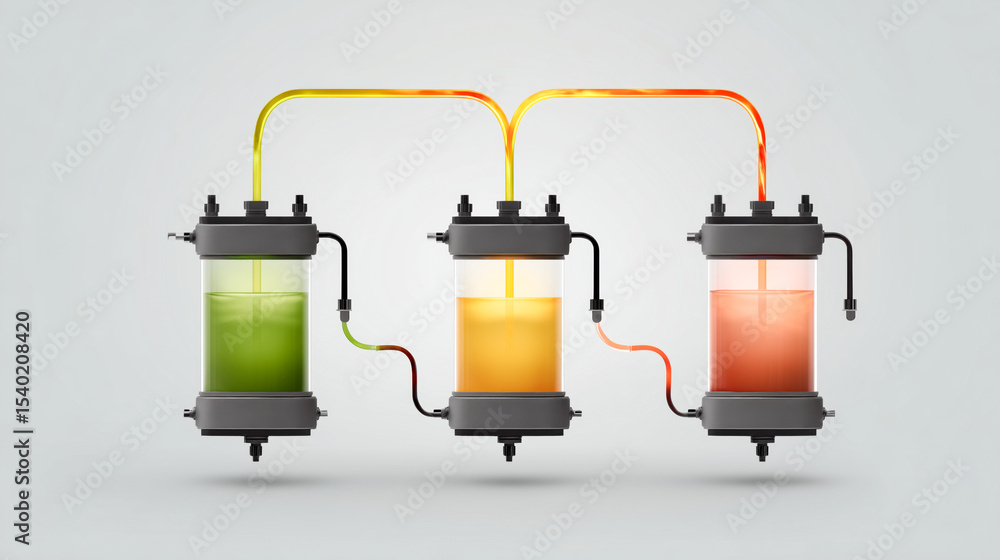 Aufkleber Three transparent containers showcase the adaptive capabilities of smart materials. Viscous liquids change color and demonstrate shape memory properties through temperature-driven transformation.