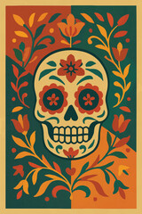vector art illustration of skull surrounded by floral pattern