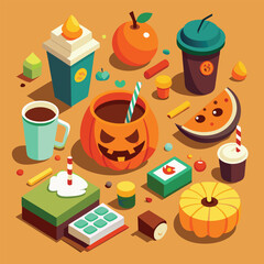 Halloween Party Isometric Flat Icon Set