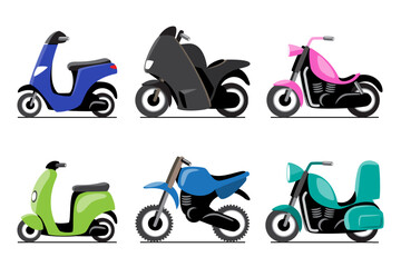 Motorcycle vehicles cartoon illustration . Flat design . Isolate on white background . Set 2 of 3 . Vector .