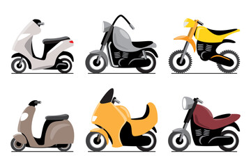Motorcycle vehicles cartoon illustration . Flat design . Isolate on white background . Set 3 of 3 . Vector .
