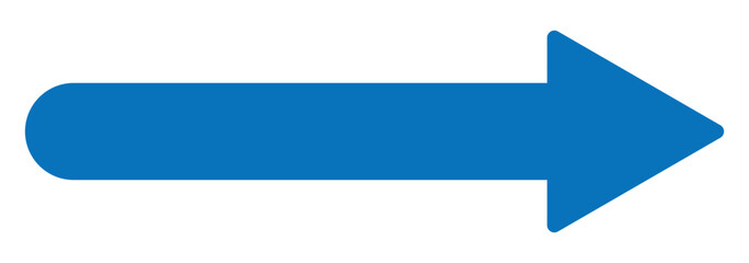 Blue long arrow.  Straight long arrow vector icon isolated on white background. Bold thine long arrow. Vector illustration.