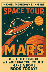 vector art of  retro- poster of space tour to mars
