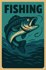 vector art of illustration fishing vintage poster