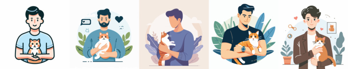 vector of a man carrying a cat