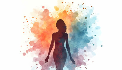 Obraz premium Woman Silhouette Art with Abstract Watercolor Splatter