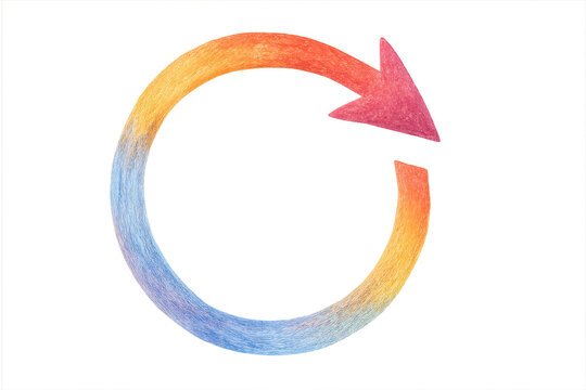 Gradient circular arrow transitioning from blue to red, representing refresh, repeat, and cyclical motion, floating on transparent background