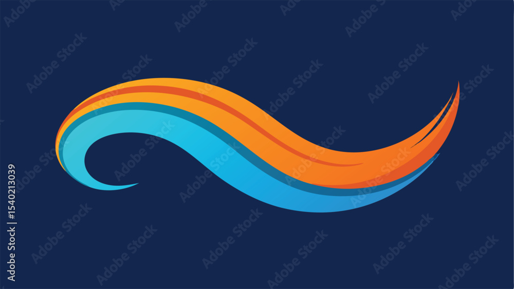 Poster abstract fluid wave design with orange and blue color gradient on dark background