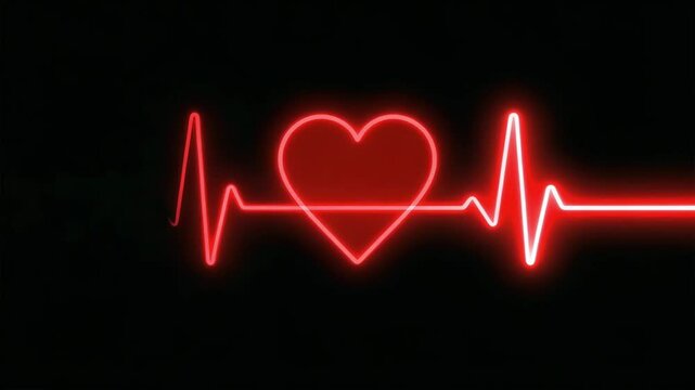 Animated cardiogram pulsing on a black background and forming a heart symbol