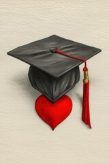 Graduation cap above a red heart symbolizing love for education.