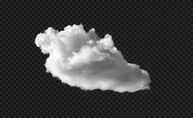 Realistic white vector cloud isolated on black transparent sky background. Soft, fluffy cloud texture with natural appearance, fog wave cloudy perfect for weather element, mockup or foggy background.