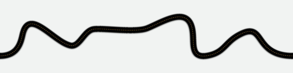 Seamless asphalt top view wavy road, race track or highway pathway types in flat vector style isolated on white background. Roads map path line for transportation concept or mockup infographic