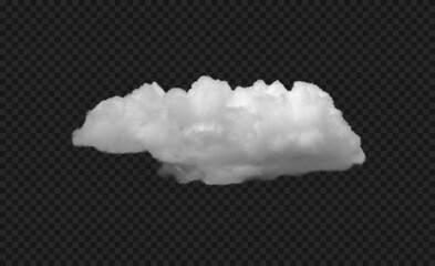 Realistic white vector cloud isolated on black transparent sky background. Soft, fluffy cloud texture with natural appearance, fog wave cloudy perfect for weather element, mockup or foggy background.