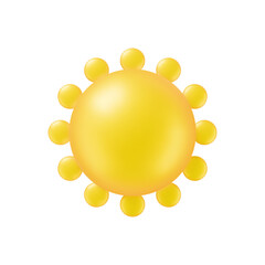 Glossy yellow sun sphere ball icon with circle sunbeam in realistic 3d style isolated on white background. Vector sun summer object for weather mobile UI app, web design button, sale banner or poster