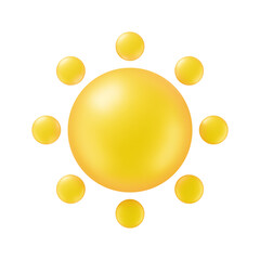 Glossy yellow sun sphere ball icon with circle sunbeam in realistic 3d render soft style isolated on white. Vector sun summer object for weather mobile UI app, web design button, sale banner or poster