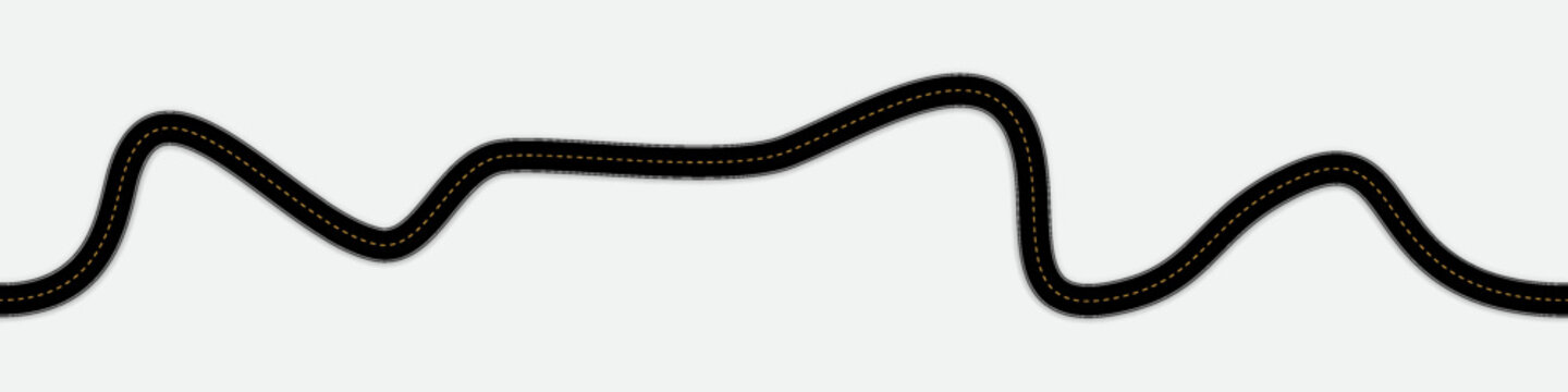 Seamless asphalt top view wavy road, race track or highway pathway types in flat vector style isolated on white background. Roads map path line for transportation concept or mockup infographic