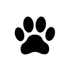 Black silhouette of a paw print, isolated. white background. 