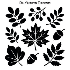 Obraz premium Black Autumn Silhouette Set, Fall Vector Set, Autumn Silhouette Icons, Autumn Bundle Silhouette Illustration on a White Background