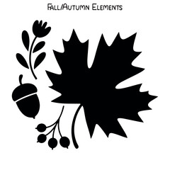 Black Autumn Silhouette Set, Fall Vector Set, Autumn Silhouette Icons, Autumn Bundle Silhouette Illustration on a White Background