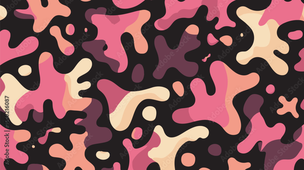 Poster organic shapes flow across dark background forming colorful seamless pattern design