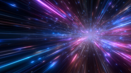 Obraz premium Abstract Flight in Retro Neon Hyperwarp Space Tunnel 3D