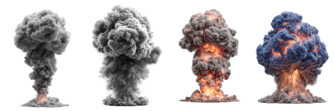 Dramatic Explosion Smoke Clouds in Various Stages of Eruption
