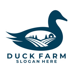 Duck Farm logo design vector. Duck with Farm Field combination logo template