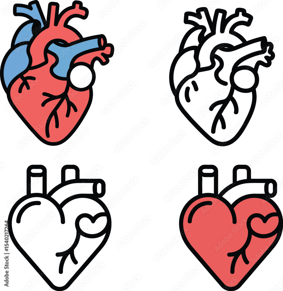 Poster two heart icons side by side one is outlined in black and the other is filled with red color design