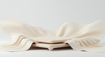 Elegant Cream-Colored Platform Draped in Flowing Fabric