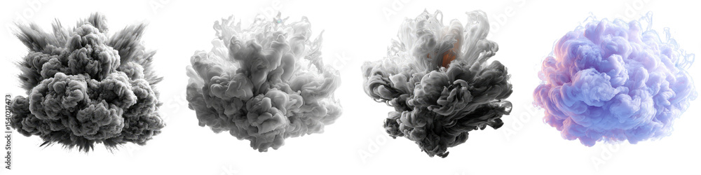 Poster dynamic smoke clouds in various shapes and colors for creative use