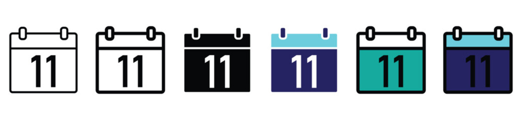 Calendar Date 11 Icon Set – Editable Vector Symbol for Events, Scheduling, Reminders, Important Days