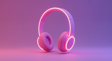 Vibrant Pink Neon Headphones on a Gradient Background