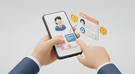 Hand Interacting with Cartoon Phone for Digital Business Transactions and Virtual Communication