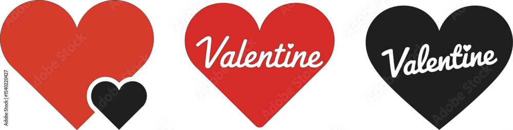Poster a simple graphic featuring two red hearts one large and one small on a plain white background image 