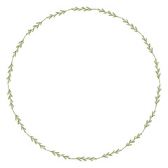 Watercolor green simple wreath, leaves frame isolated on white background