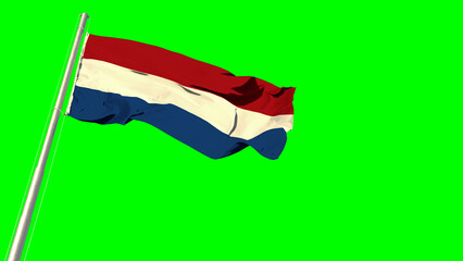 Waving glorious flag of Netherlands on chroma key screen, isolated - object 3D rendering