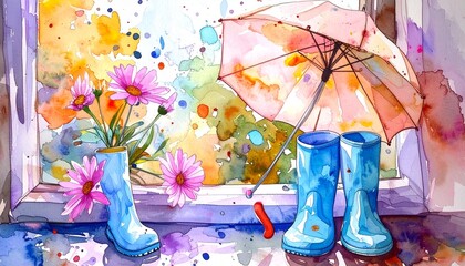 Fototapeta premium watercolor illustration of a vase with flowers