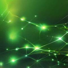Green Abstract Digital Network Background with Glowing Nodes and Bokeh Effects,AI
