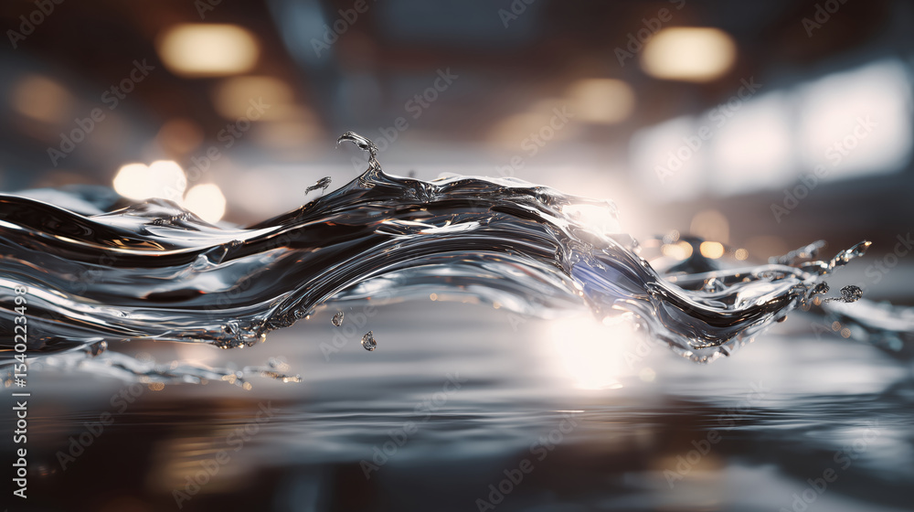 Poster a captivating display of liquid metal exhibiting transformation as it flows elegantly, highlighting 
