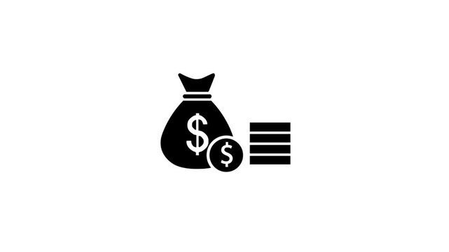 Wealth Accumulation icon. Money bag and dollar coin stacks. For business and payments presentation on background