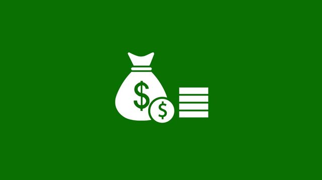 Wealth Accumulation icon. Money bag and dollar coin stacks. For business and payments presentation on background