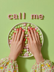 Colorful retro candy message flatlay with  playful communication and flirting in a romantic aesthetic