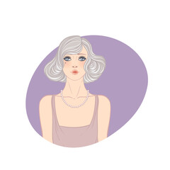 Art Deco vector illustration of a flapper girl in 1920s style, featuring soft dusty rose and gold tones. Elegant and modern design, ideal for fashion prints, posters, branding, or digital use.