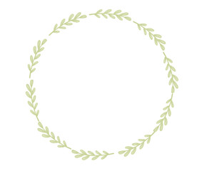 Watercolor green cute wreath, leaves frame isolated on white background