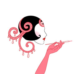 Vector illustration of a glamorous 1920s flapper girl in Art Deco style, with red feather and elegant silhouette. Perfect for vintage party invites, jazz events, themed weddings, or retro decor.