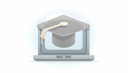 Online Education Graduation Cap on Laptop Illustration