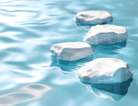Smooth, white stones form a path across rippled turquoise water - Powered by Adobe